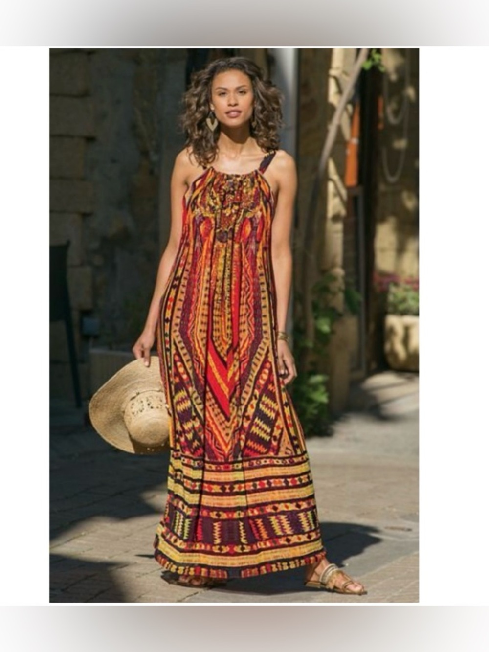 Soft Surroundings Desert Sun Gypsy Caravan Embellished Boho Maxi Dress M